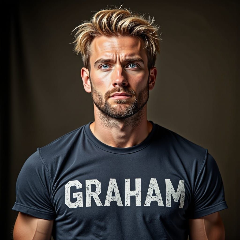 Rugged Male Portrait in Surprising T-Shirt