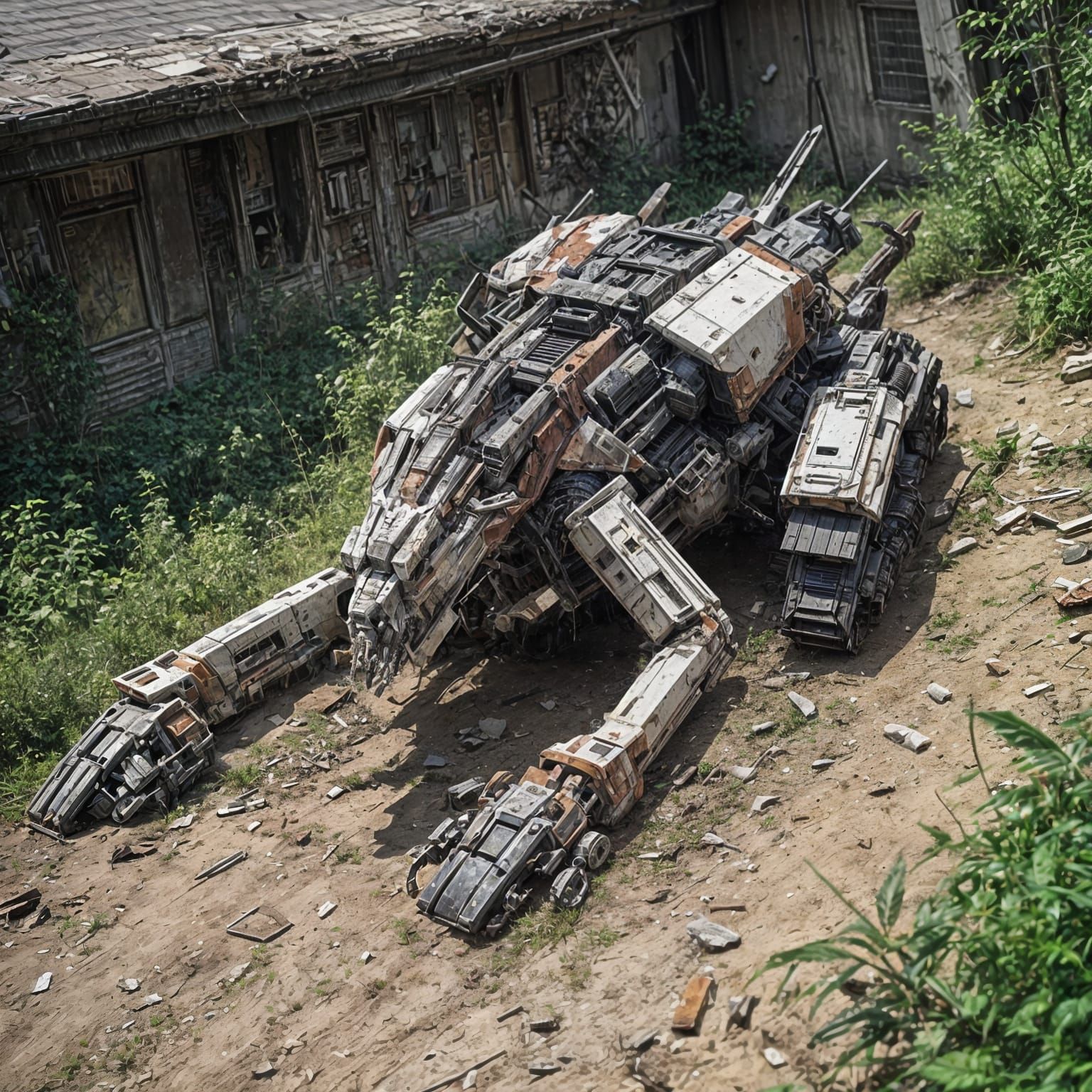 Post Apocalyptic Zoid in Ruins, Overgrown with Vines