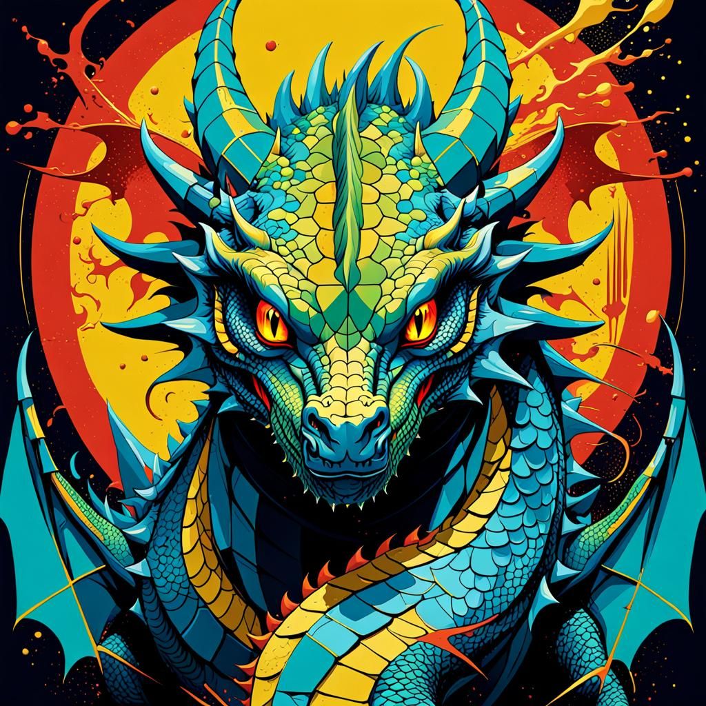Pop Art Dragon in Geometric Bauhaus Style