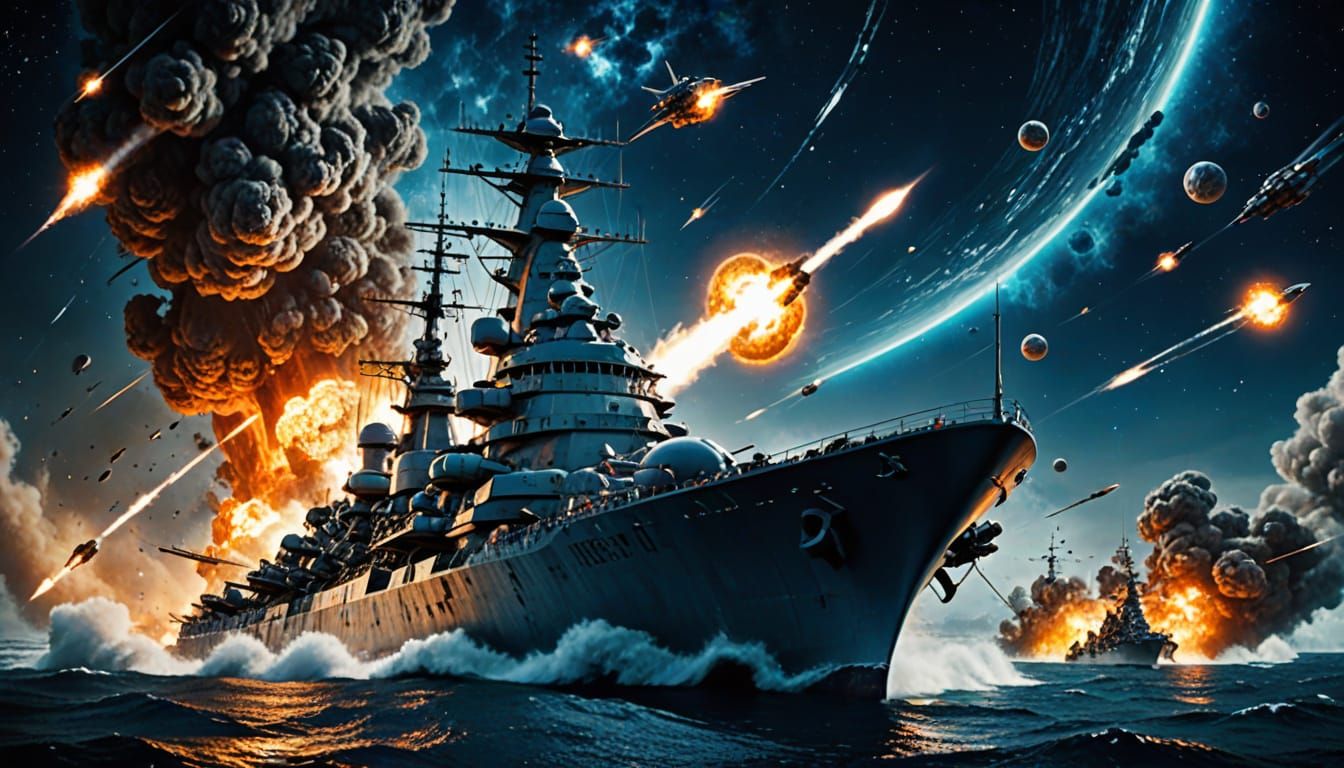 Epic Space Battle: USS Missouri Battleship Soars Through the...
