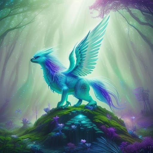 Bioluminescent Forest with Magical Creatures and Flora