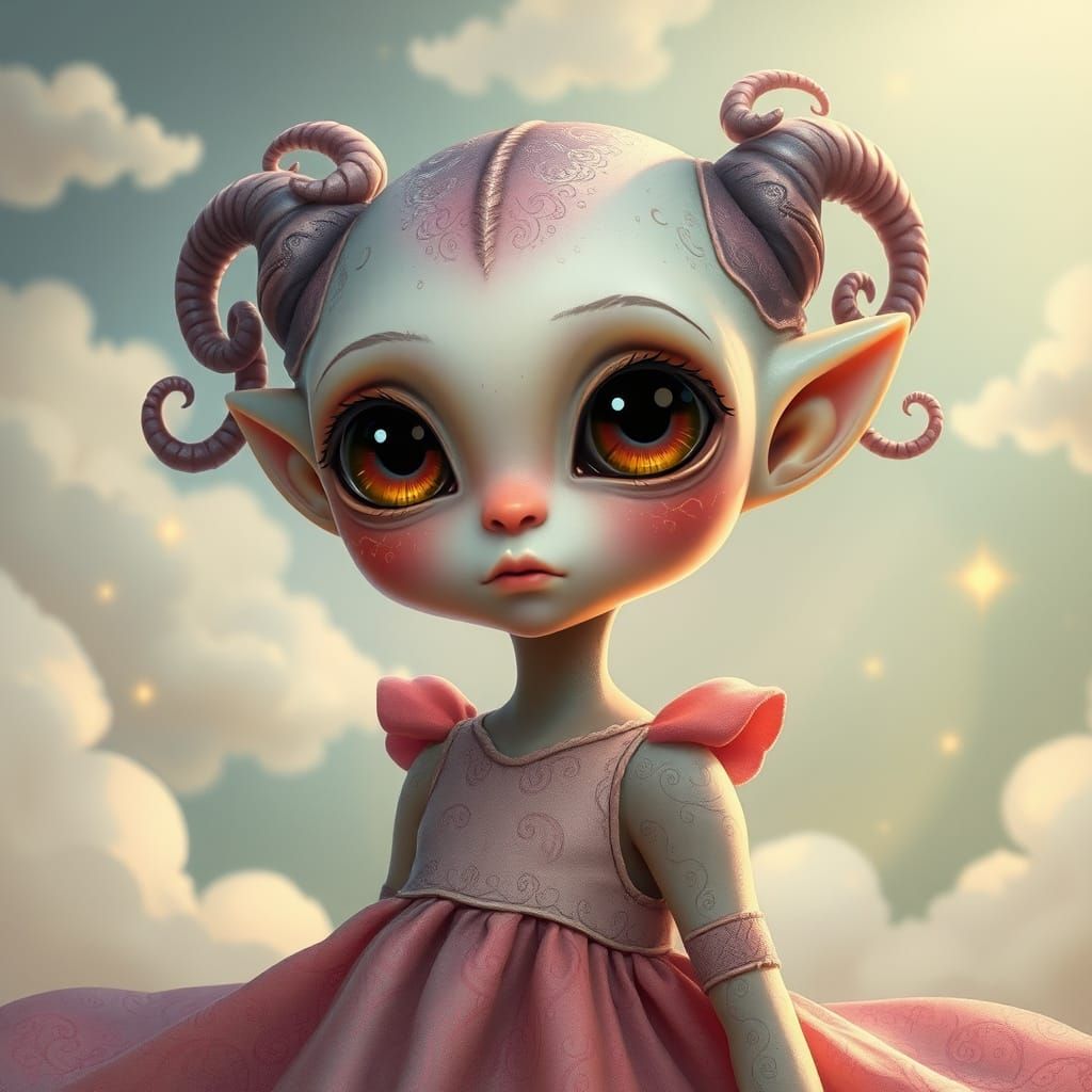 Dreamy Alien Girl in Whimsical Wonderland