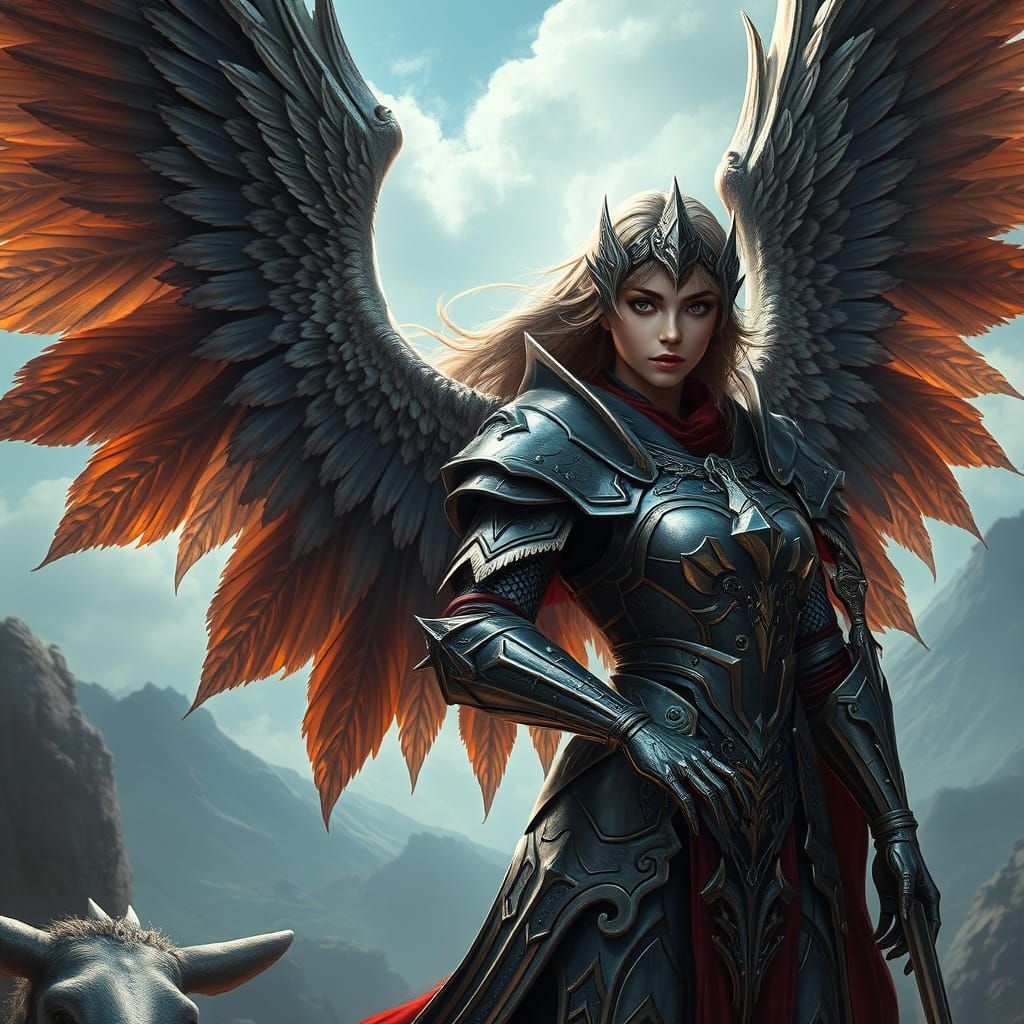 Epic Female Winged Knight in High Fantasy Armor