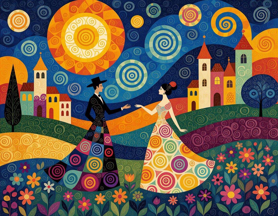 Fantastic Figures in Colorful Dreamscape: Pop Art Illustrati...