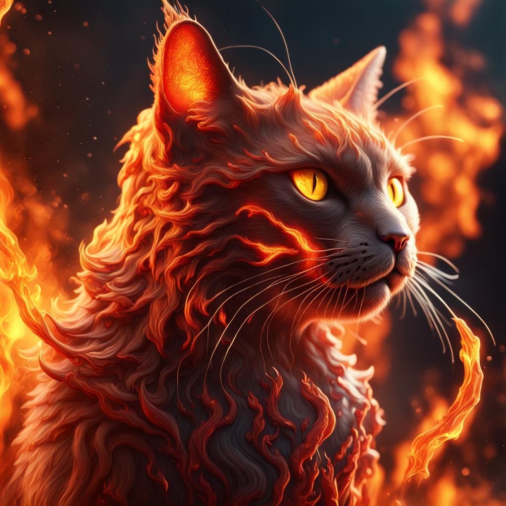 Fiery Feline in Detailed Matte Painting