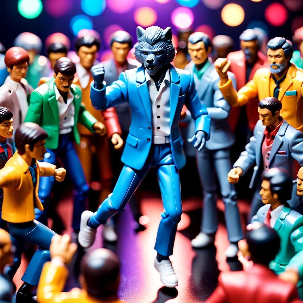 Wolfman Action Figure Dancing in Disco, Anime Style