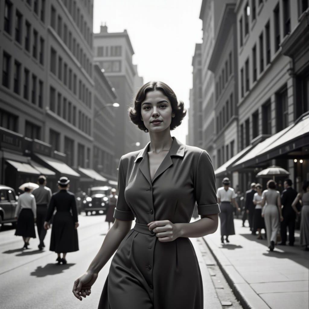 1940s Woman Walks New York Street