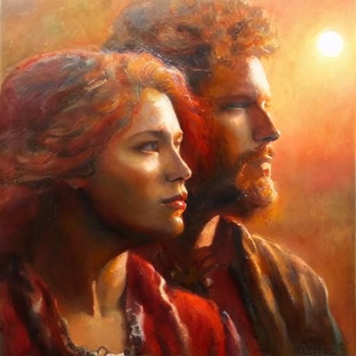 Misty Impressionistic Painting of Man and Woman