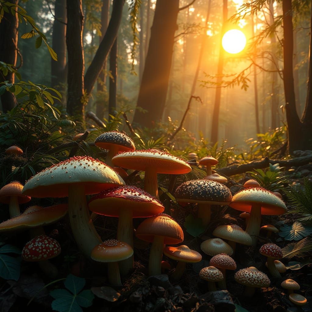 Vibrant Jungle Mushrooms in Fantasy Concept Art Style
