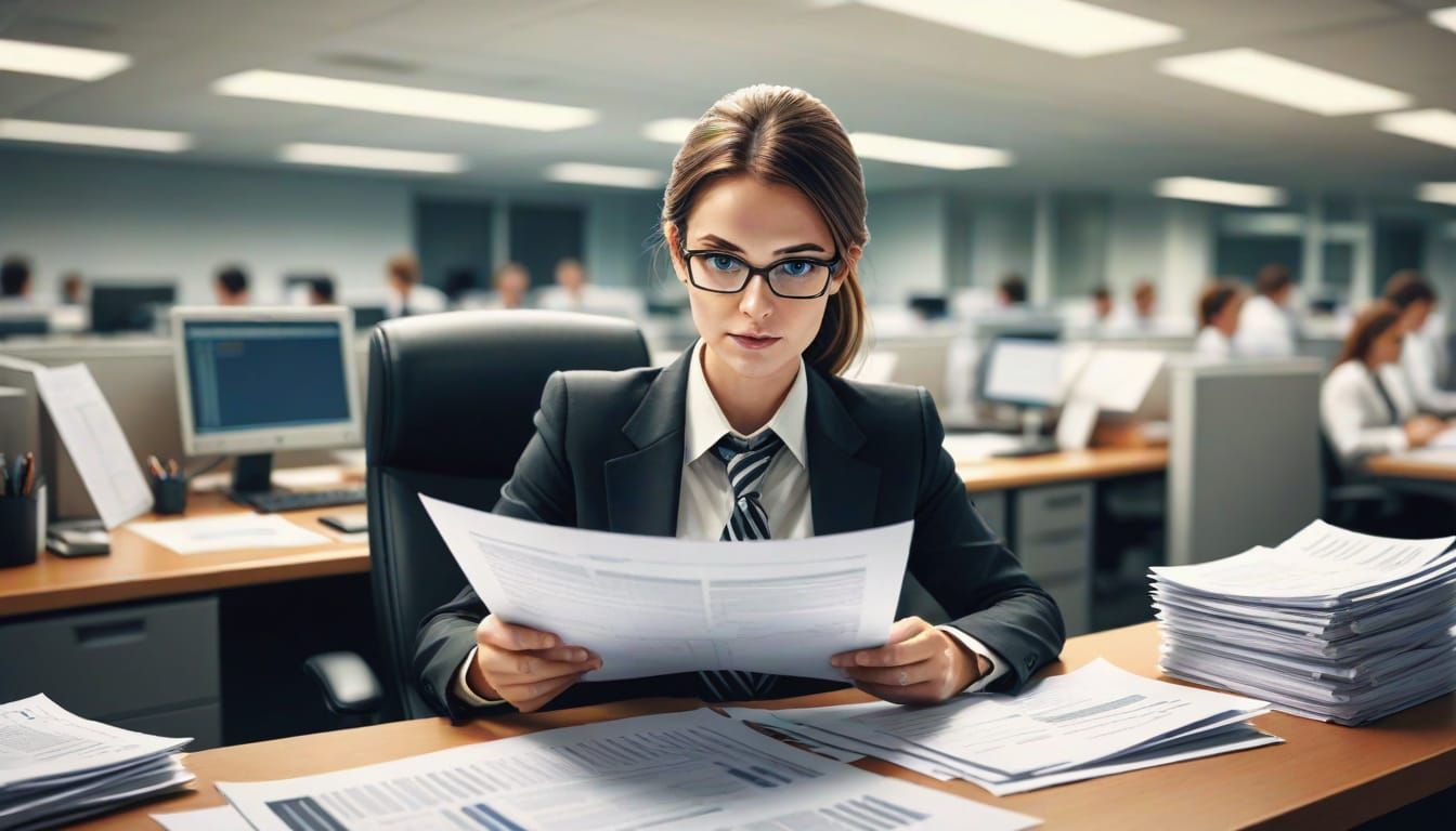 Corporate Worker in Fluorescent Lit Office: Digital Illustra...