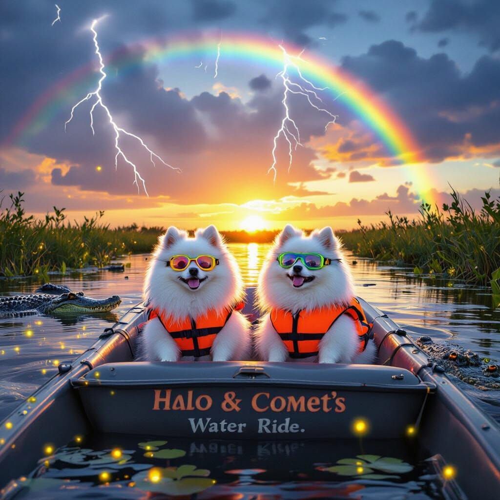 Pomeranians in Life Jackets Ride Airboat Amidst Everglades G...