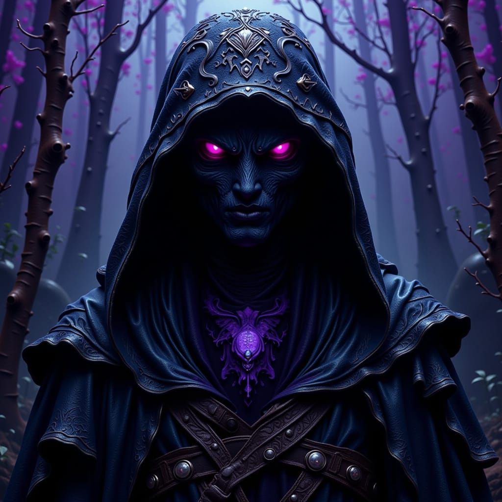 Mystical Hooded Figure in Dark Robes