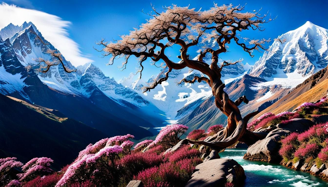 Majestic Mountains in Ancient Realm at Sunrise