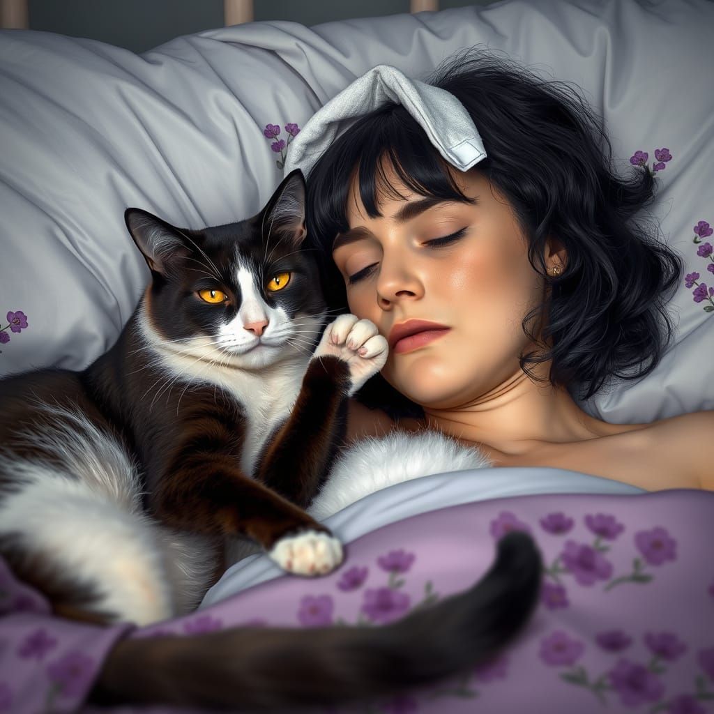 Touching Scene of Cat Comforting Owner