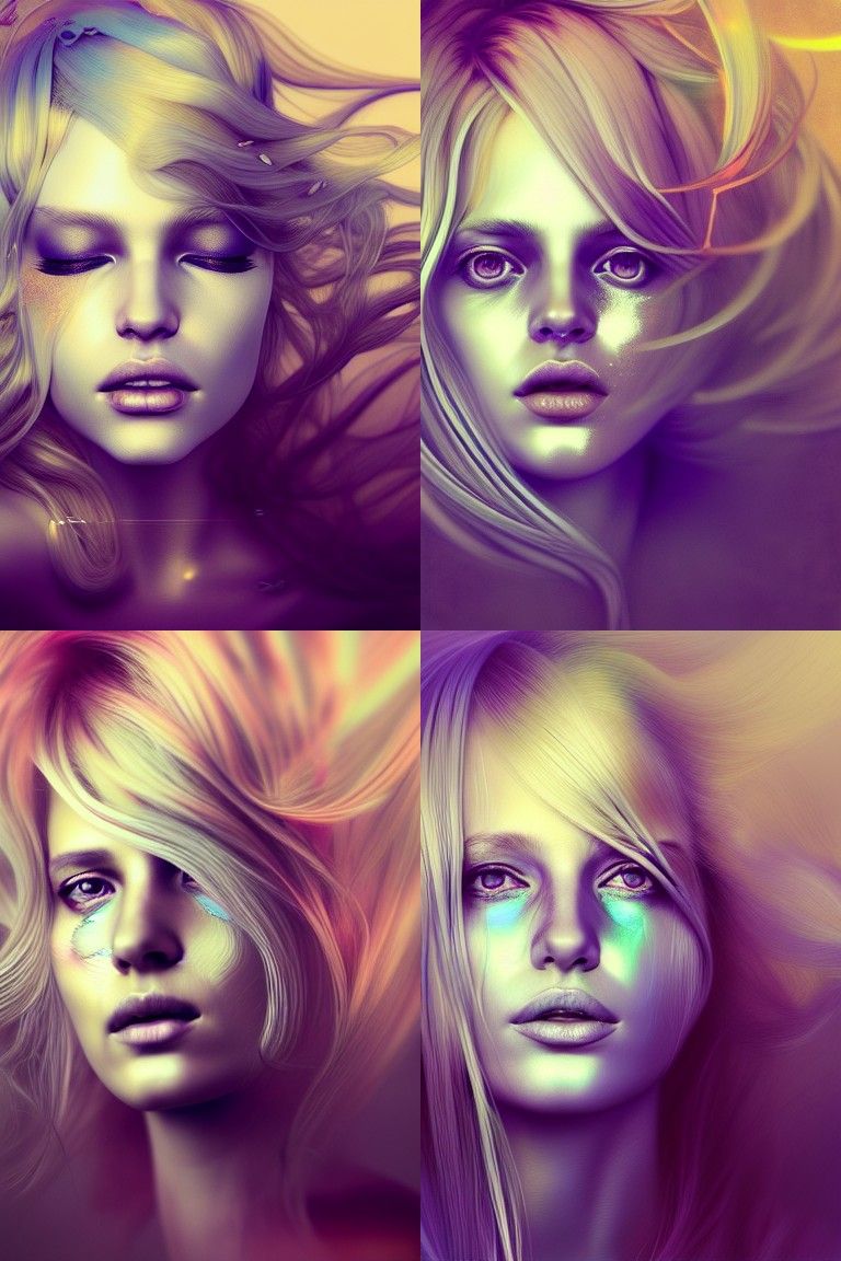 Silver Portrait with Golden Blond Hair in 3D