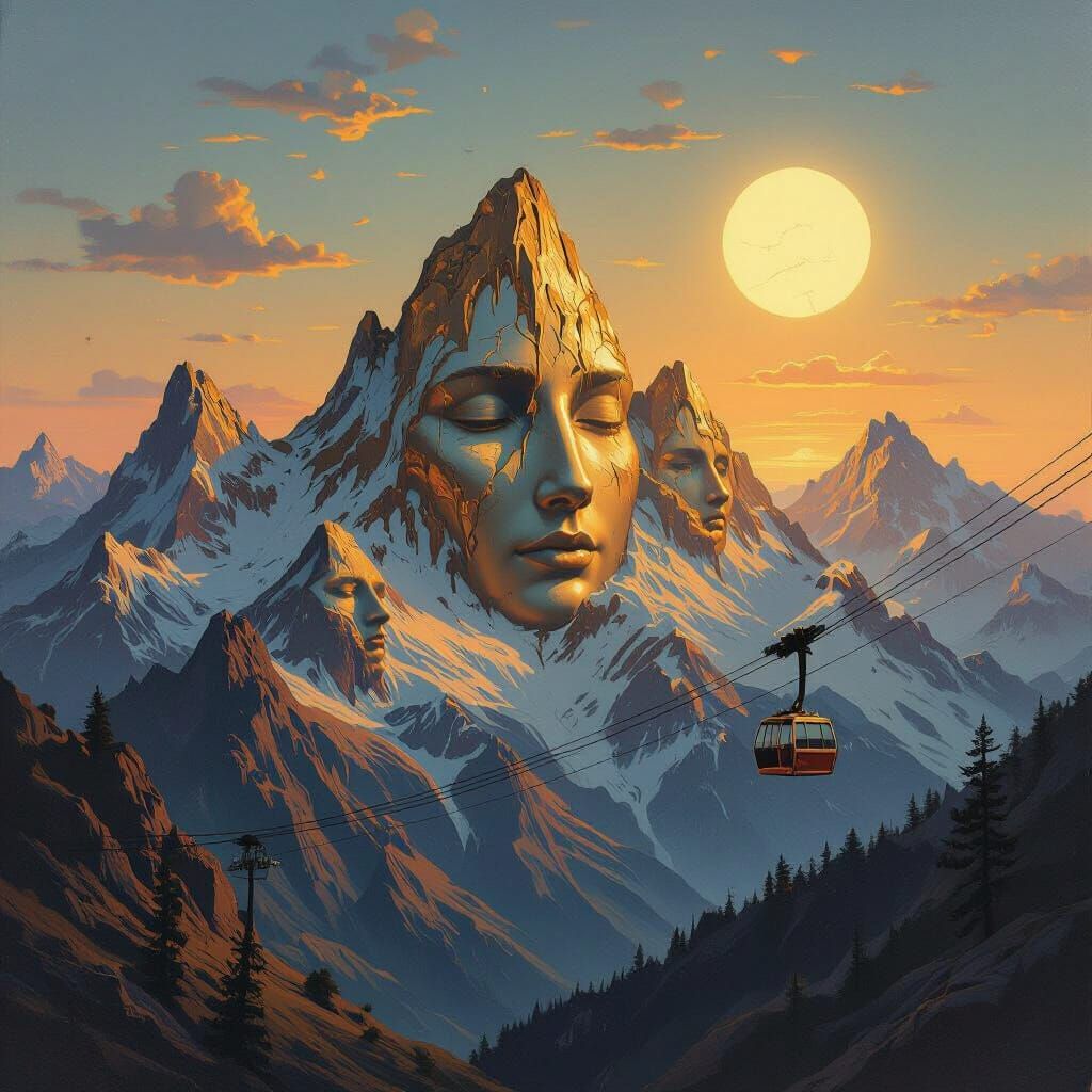 Surreal Mountain Range at Dusk in Dalí Style