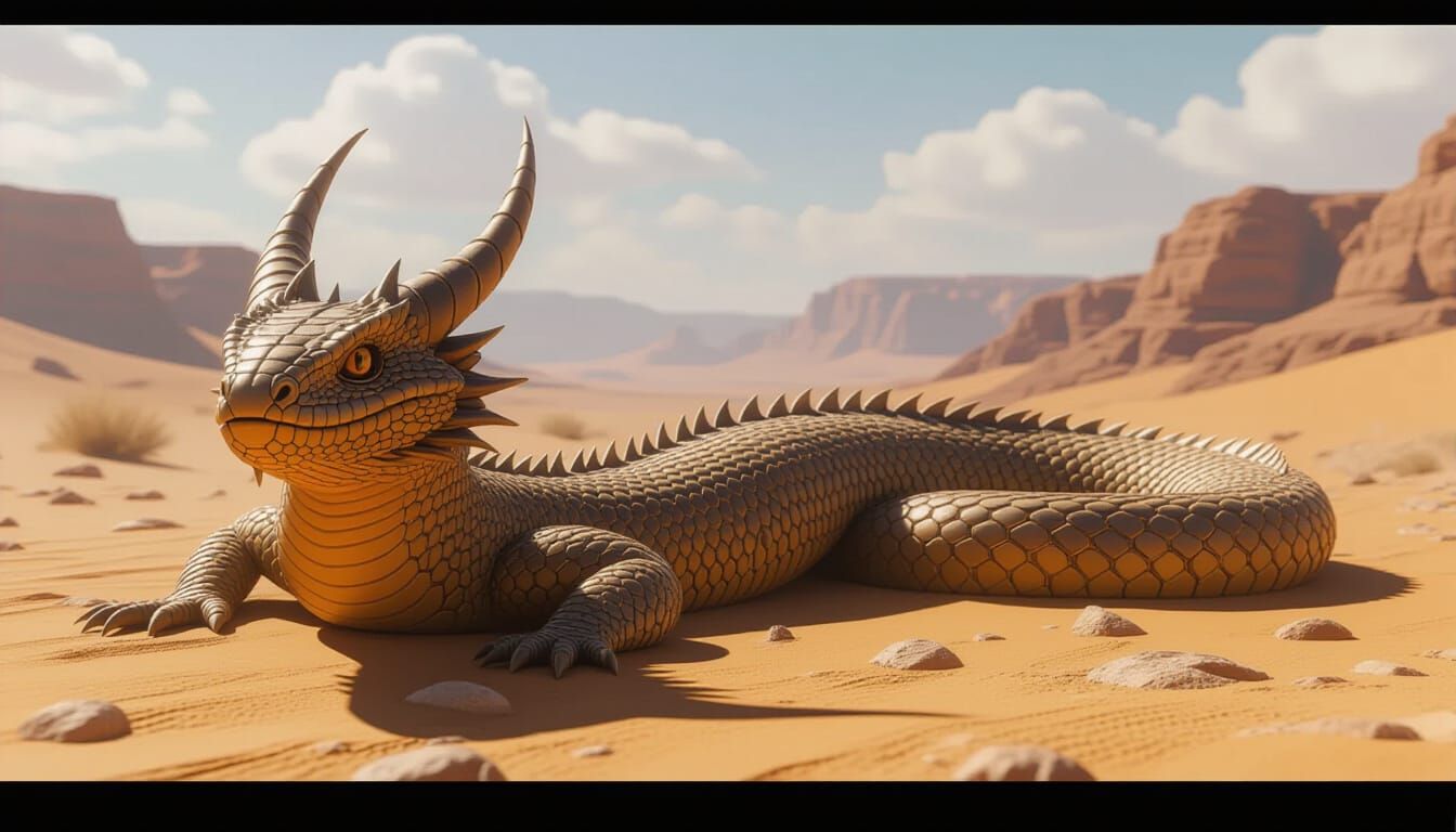 Giant Horned Viper in Desert, 3D Game Cinematic