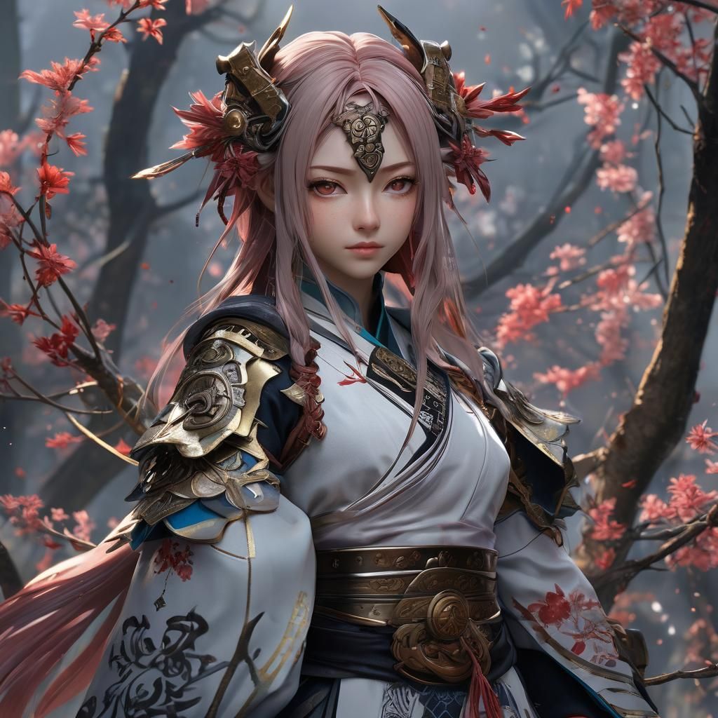Detailed Samurai in Anime Style 3D Art