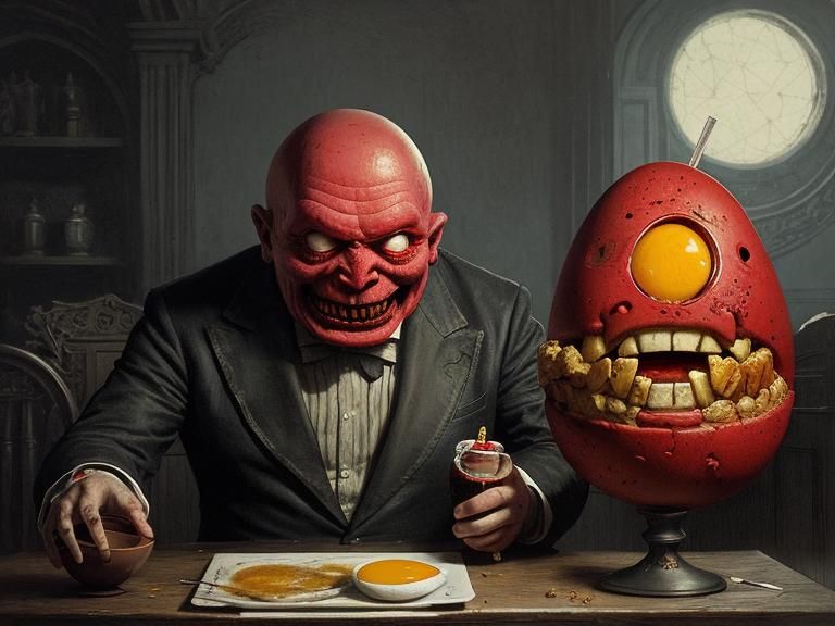 Red Devil Puts a Straw in Humpty Dumpty's Egg Head and Slurp...