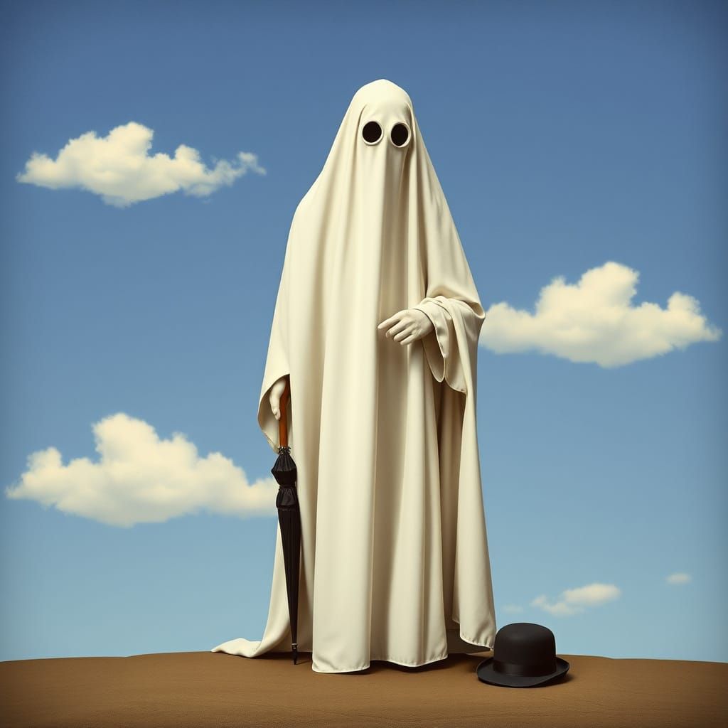 Surrealist Ghost Dressed in Trompe l'Oeil Costume