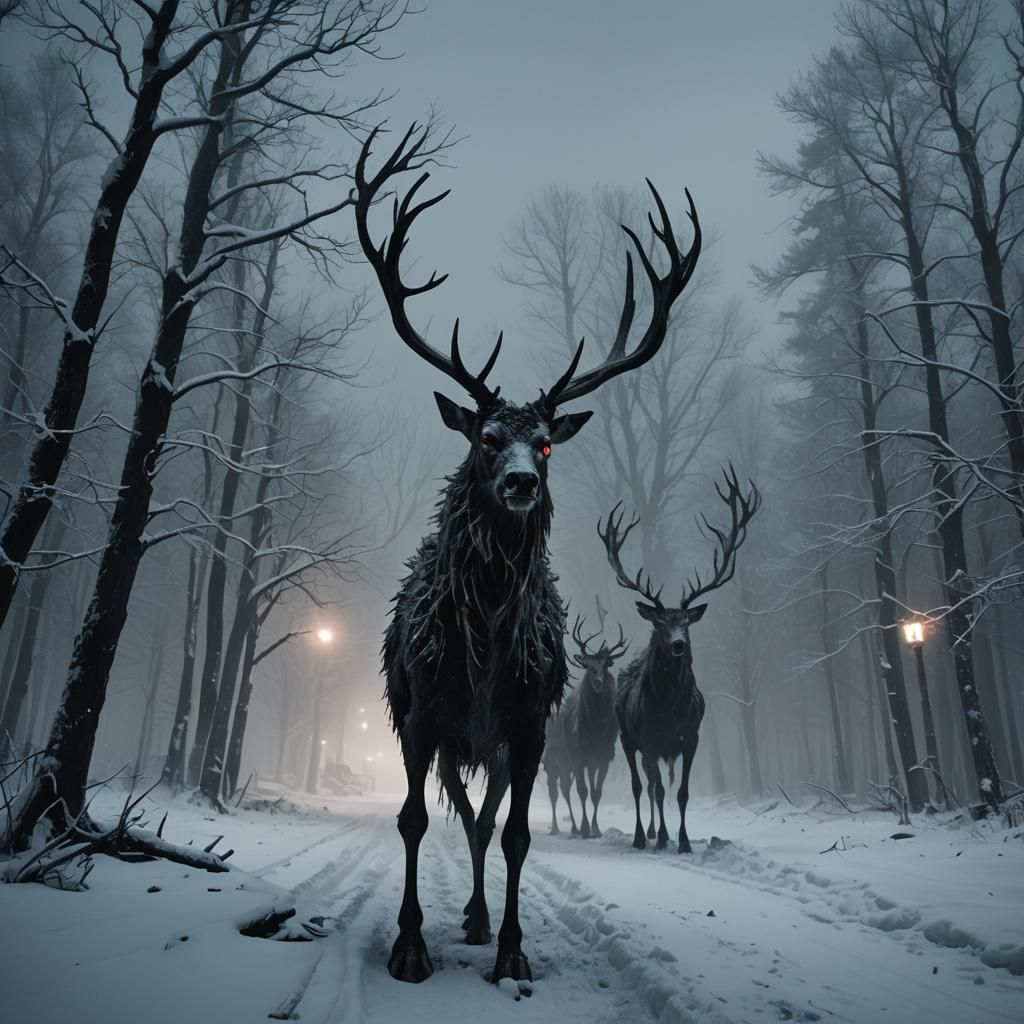 Eerie Wendigo Pack in Abandoned Winter Town