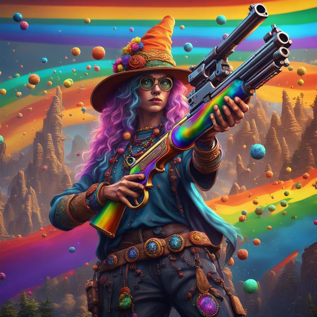 Fantastical Hippy Witch with Rainbow Pistol