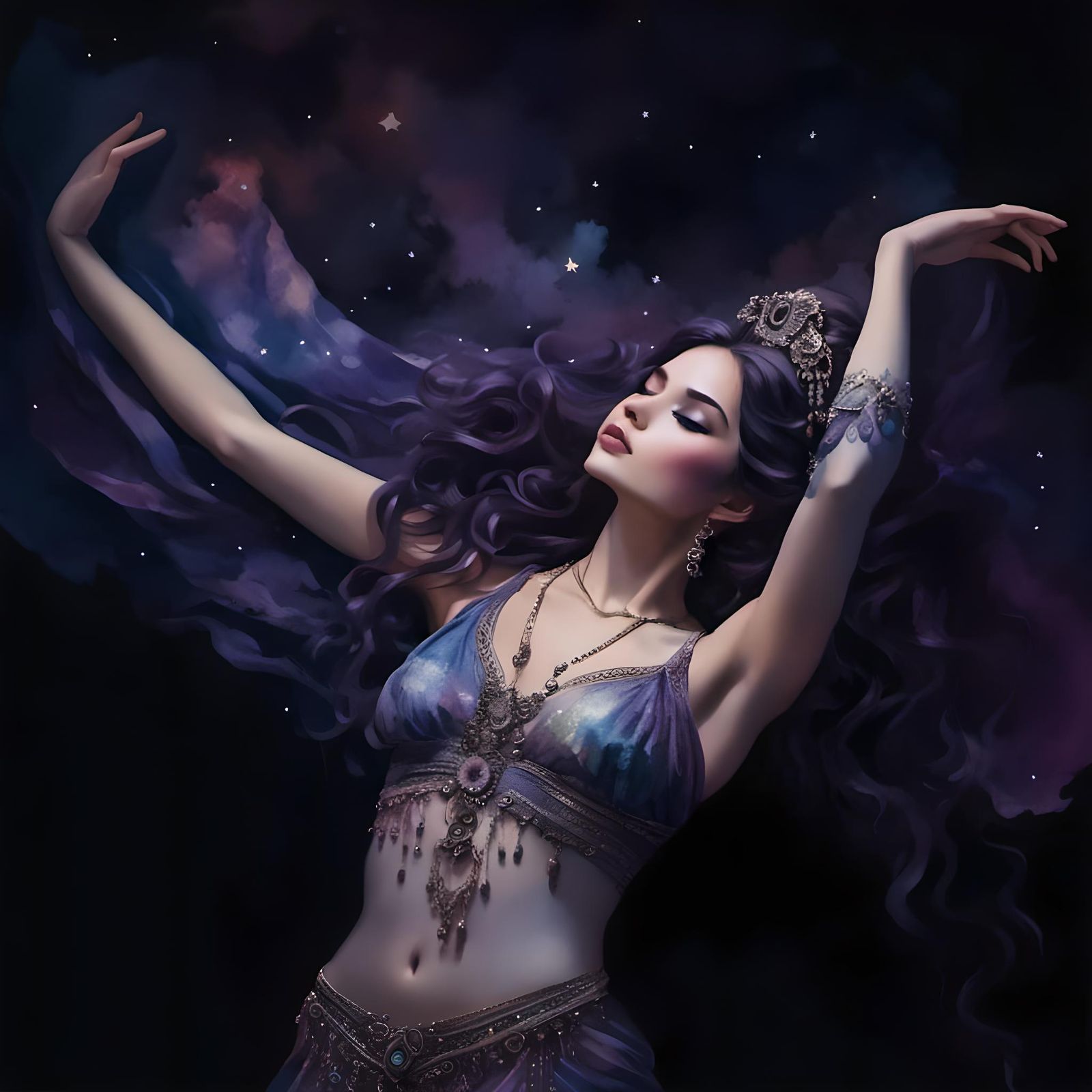 Belly Dancer Silhouette in Dreamy Watercolor Style
