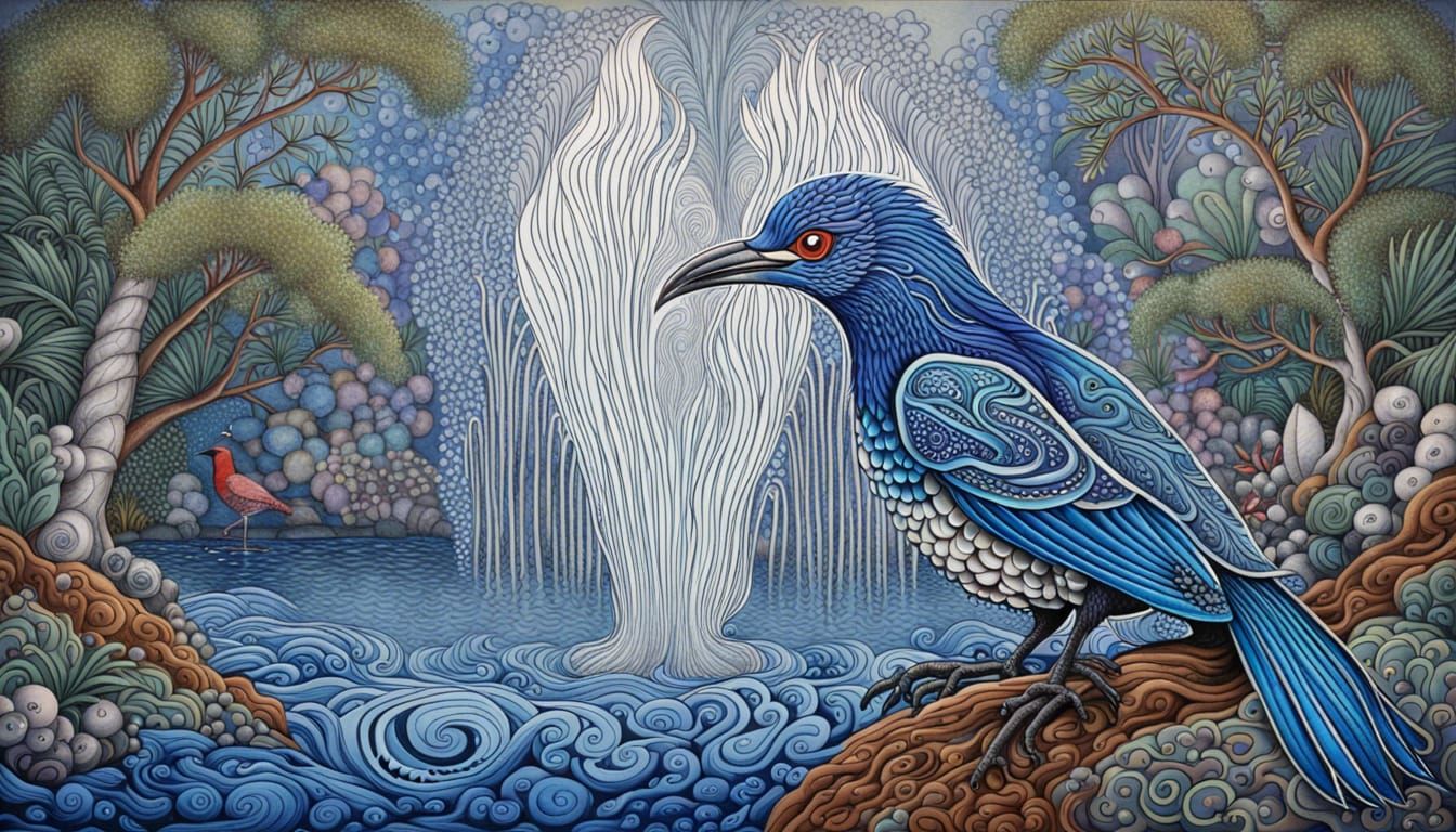 Waterfall Portal with Australian Wildlife in Quantum Zentang...