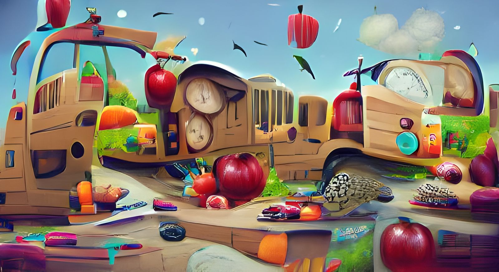 I Spy Illustration with Clock, Apple and Zebra Jeep