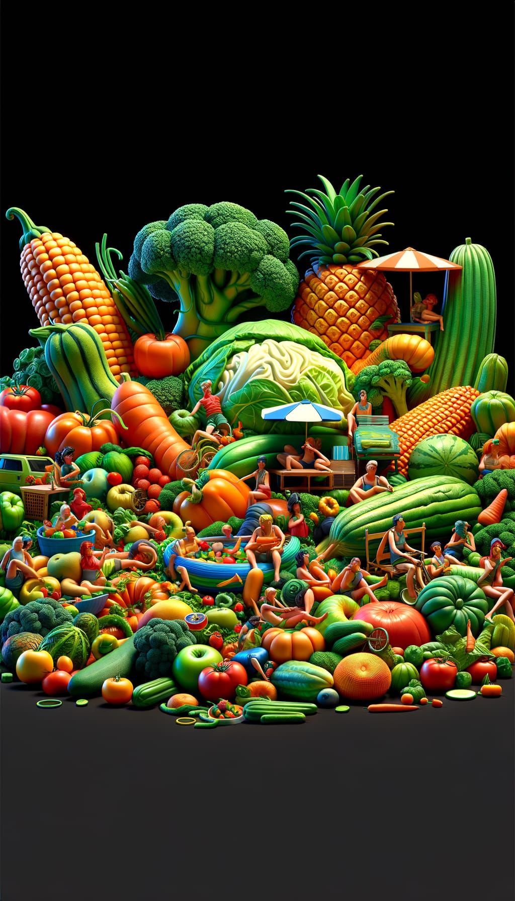 Vibrant 3D Vegetables Enjoying Leisure Time