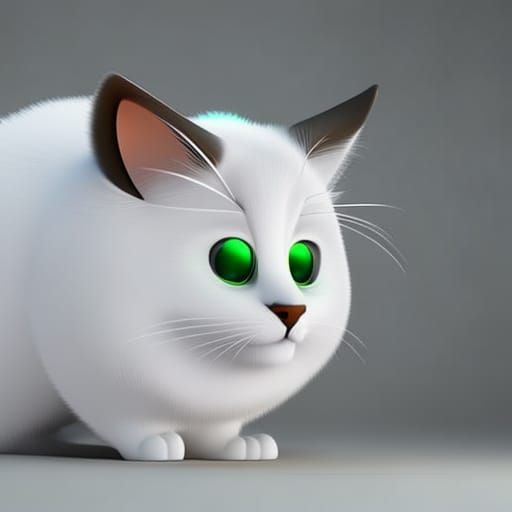 White Green Eyed Cat in 3D Animated Style