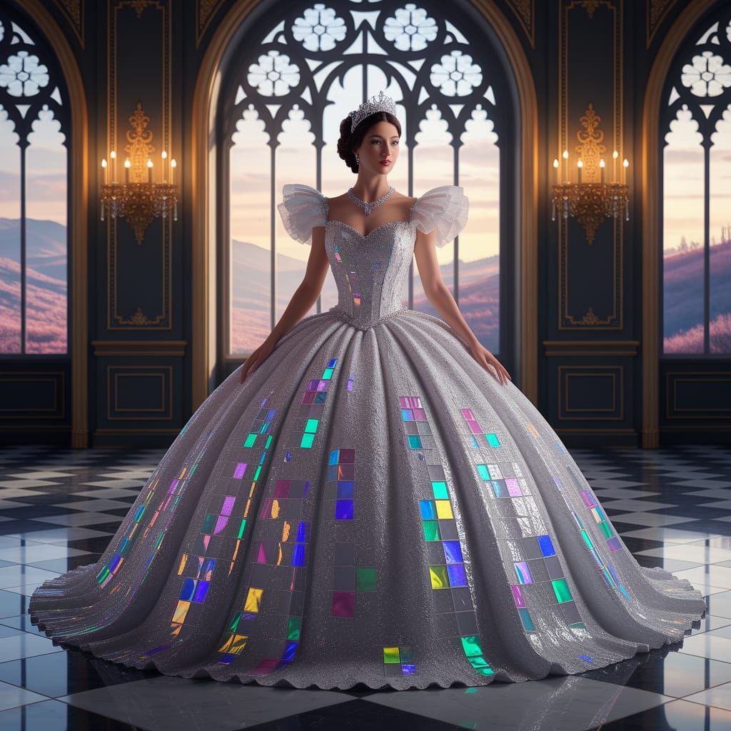 Regal Queen in Iridescent Glass Gown in Grand Ballroom