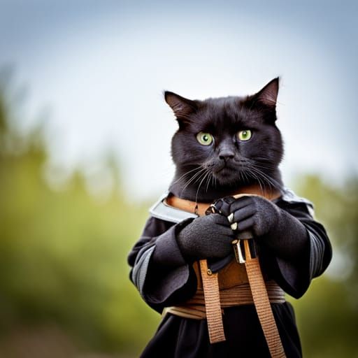 Armed Ninja Cat on Patrol, Sharp Focus Photo