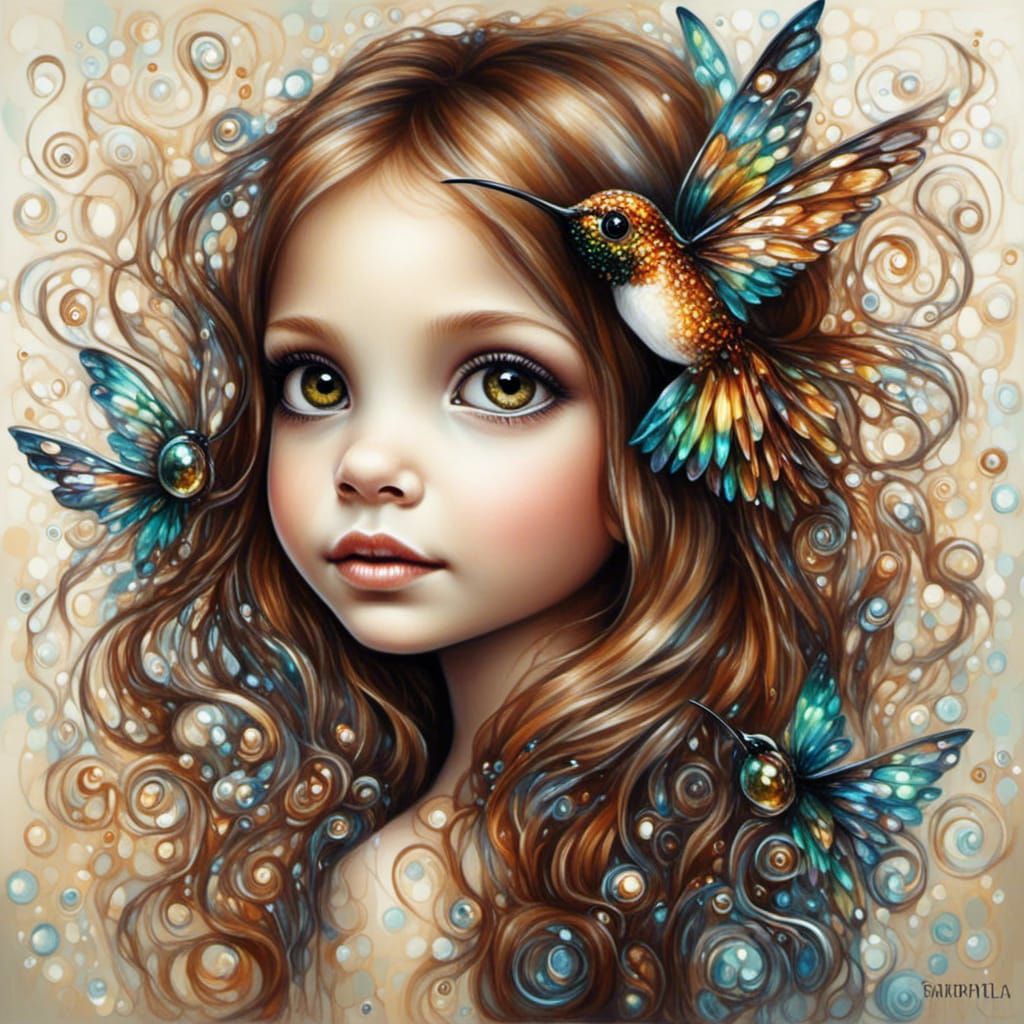 Young Woman with Hummingbirds, Shvartsur Style