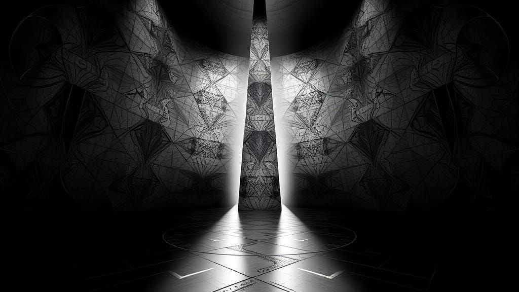 Steel Obelisk in Chamber with Chiaroscuro Lighting