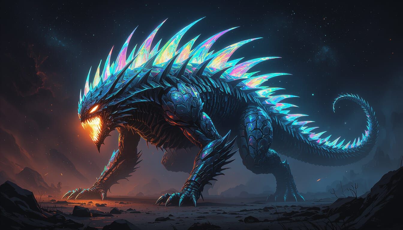Iridescent Razor Monster in Cosmic Digital Painting Style