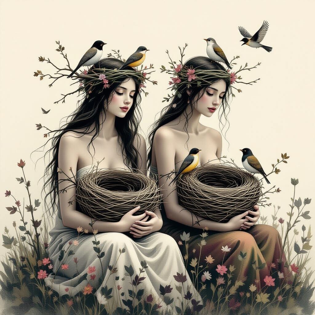 Meditative Figures Connecting with Nature