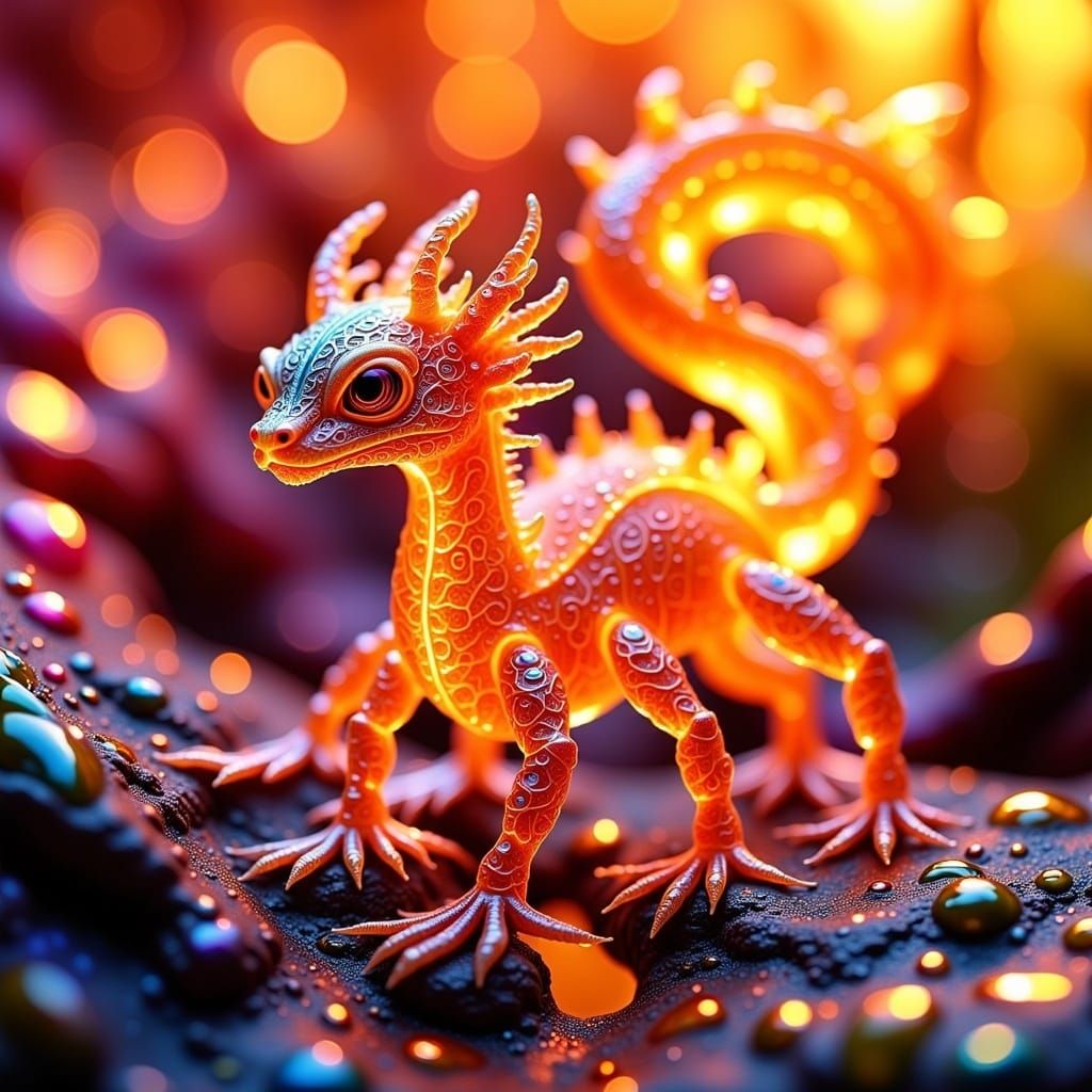 Ethereal Crystal Salamander Spirit in Vibrant, Swirling Flam...