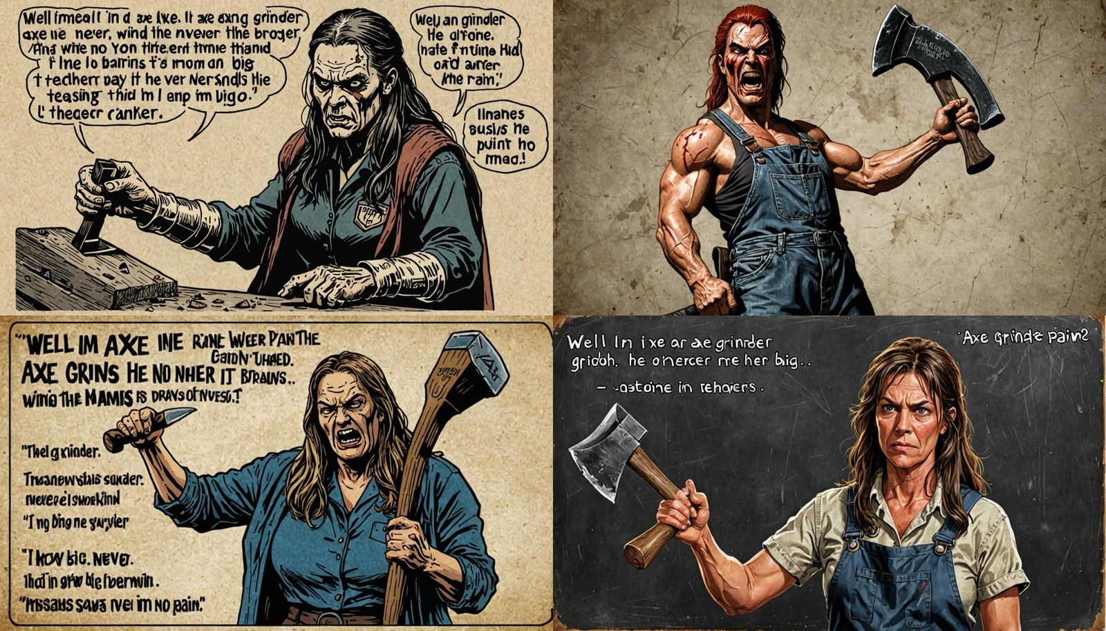 Well, I'm an axe grinder
Piledriver
Mama says that I never, never mind her