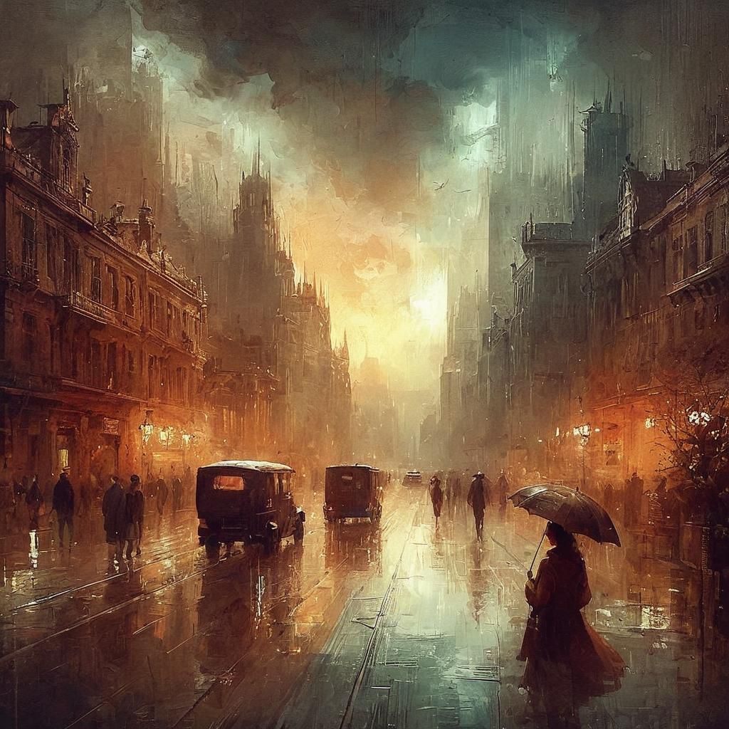 Rainy Cityscape: A Nostalgic Digital Painting