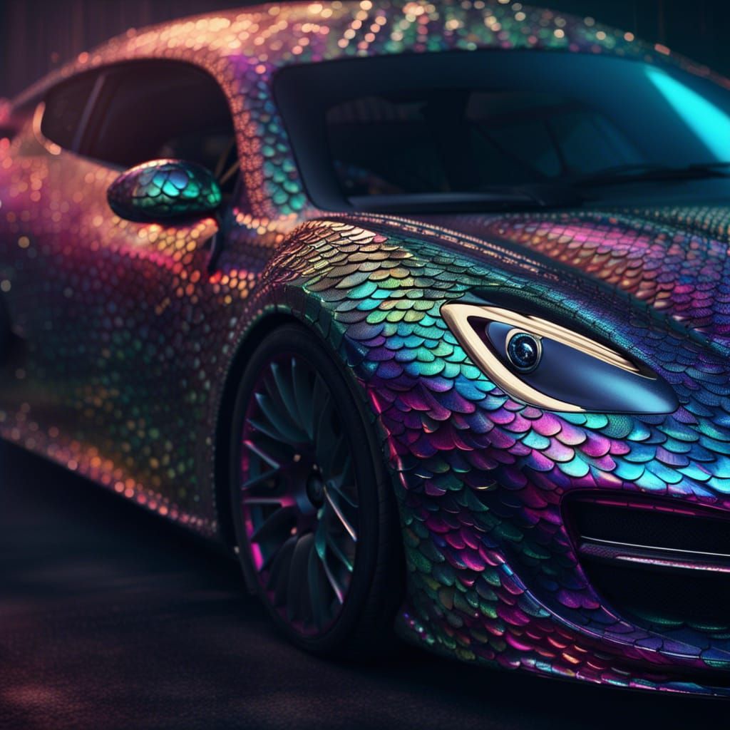 Iridescent Dragon Scale Car: Digital Matte Painting