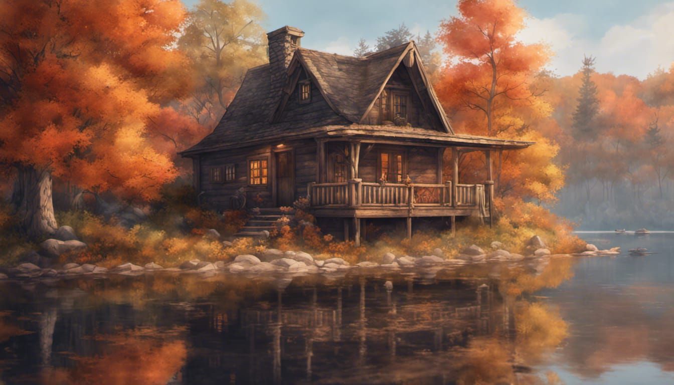 Tranquil Lakeside Cabin in Autumn