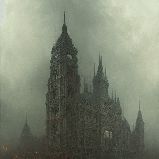 Gothic Horror Building in Gustave Doré Style