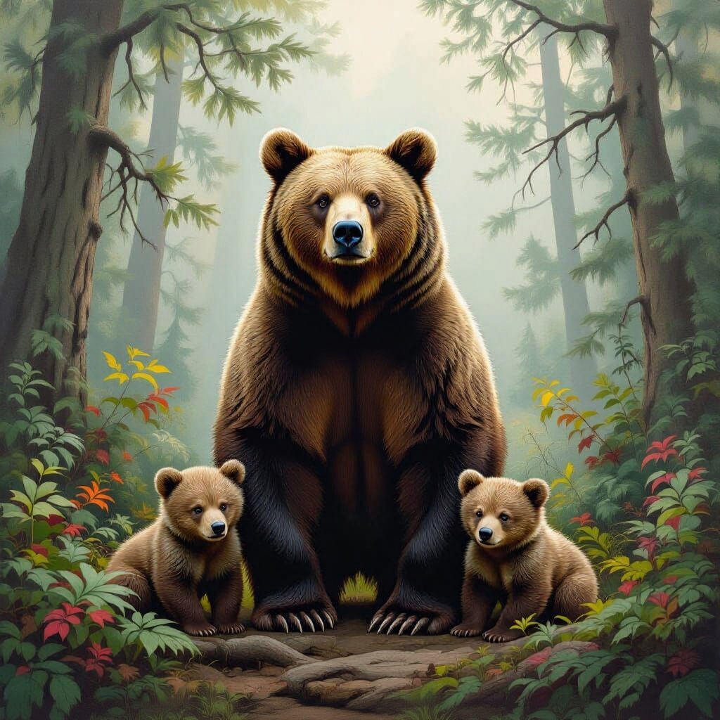 Atlas Bear with Cubs in Forest