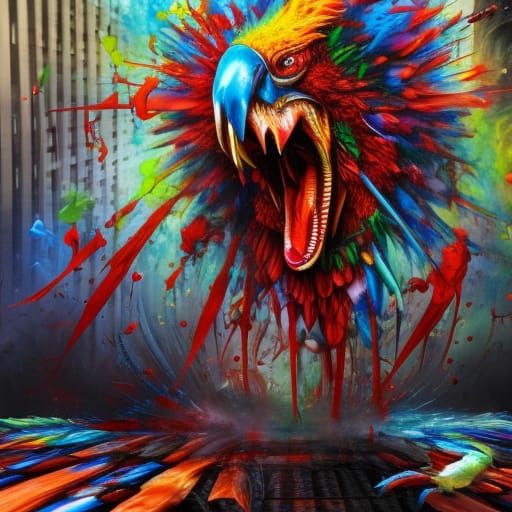 Hyperdetailed Scarlet Macaw in Chaotic Fantasy Art