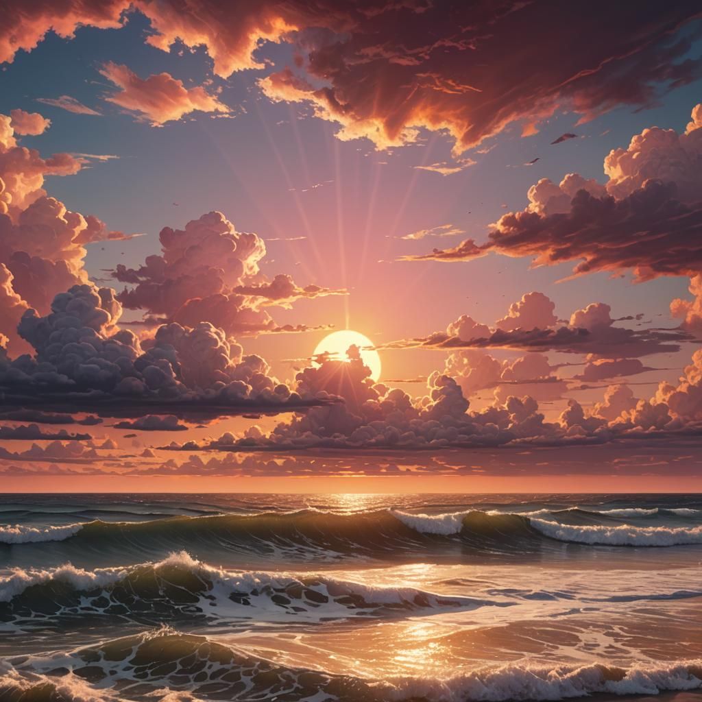 Golden Hour Ocean Sunset: Panoramic Matte Painting