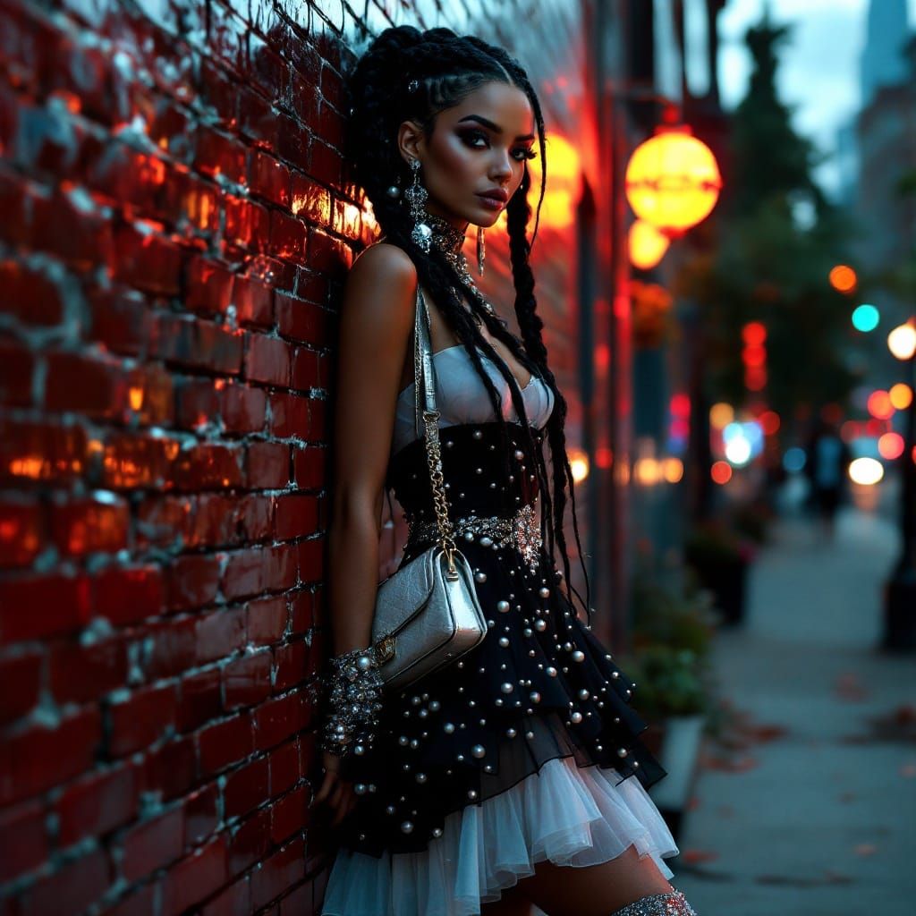 Surreal Supermodel in Vibrant New York City Nighttime Scene