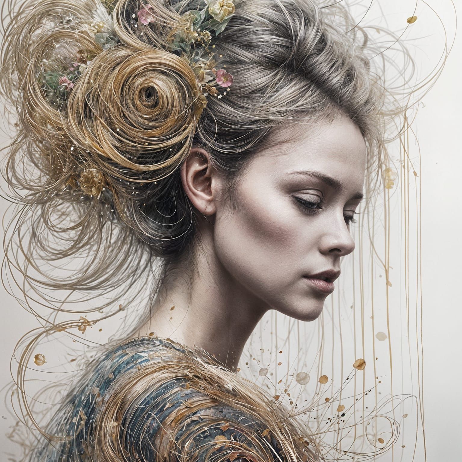 Expressive Watercolor Painting with Charcoal Details