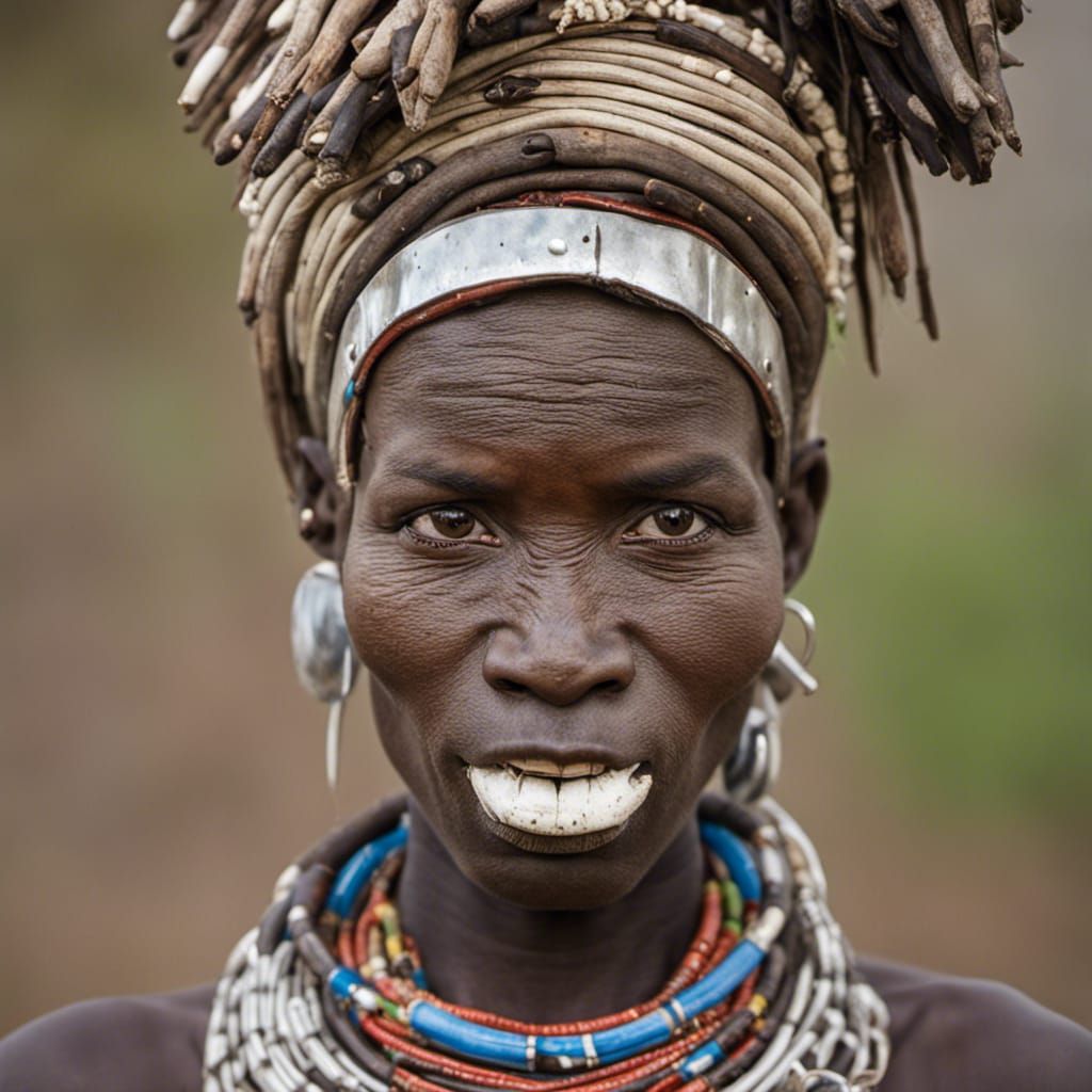 Mursi Woman Portrait with Lip Plate, Ethiopia