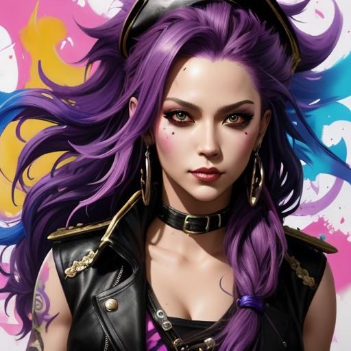 Female Pirate Captain with Purple Hair in Graffiti Art
